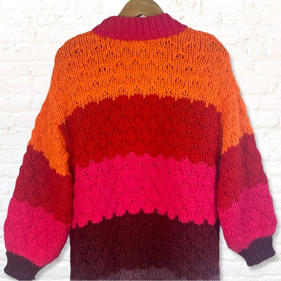 Farm Rio  Chunky Rainbow Stripe Colorblocked Chunky Cardigan Small - Picture 4 of 12